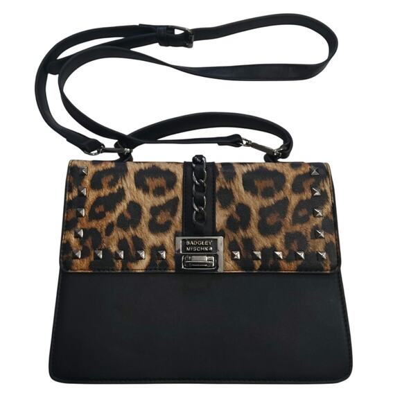 Badgley Mischka Designer black leopard crossbody 10x9.5 in Mobwife embellished - Picture 1 of 5